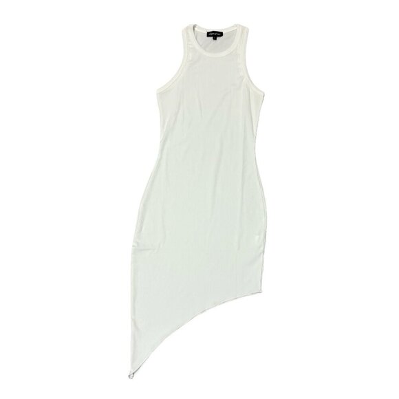 Ribbed Asymmetrical Tank Midi Dress White Small - Picture 5 of 8